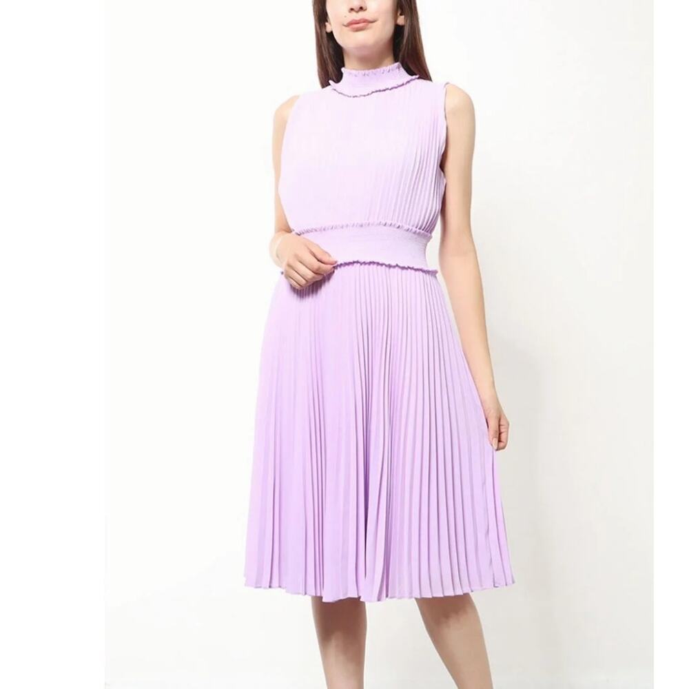 Nanette Lepore Orchid Bloom Sleeveless Accordion Pleated High Neck Midi Dress